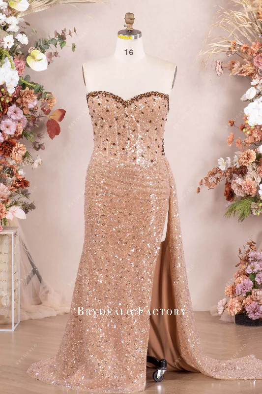 Coffee Sparkly Plus Size Corset Panel Train Formal Dress