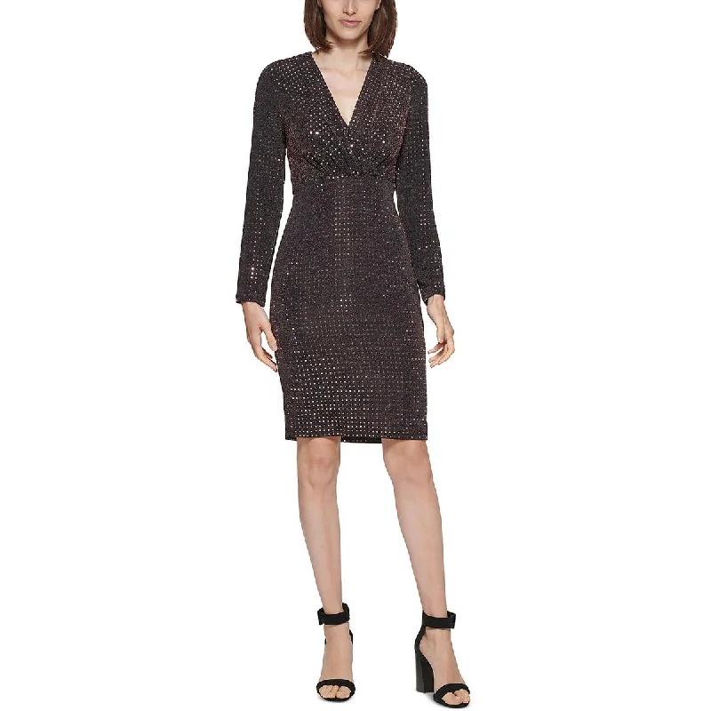 Calvin Klein Womens Knit Metallic Sheath Dress