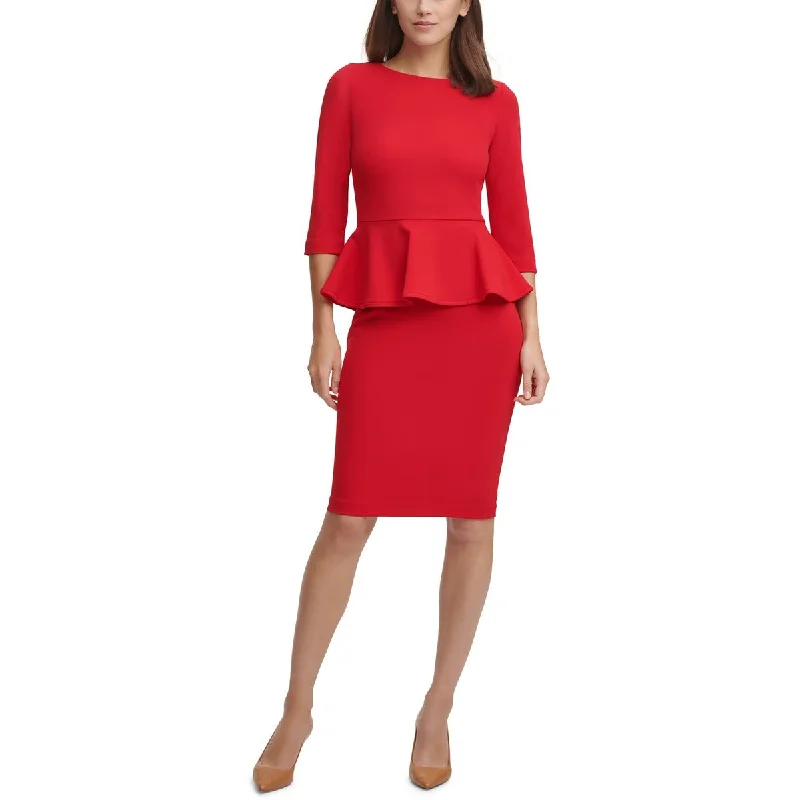 Calvin Klein Womens Petites Peplum Above Knee Sheath Dress