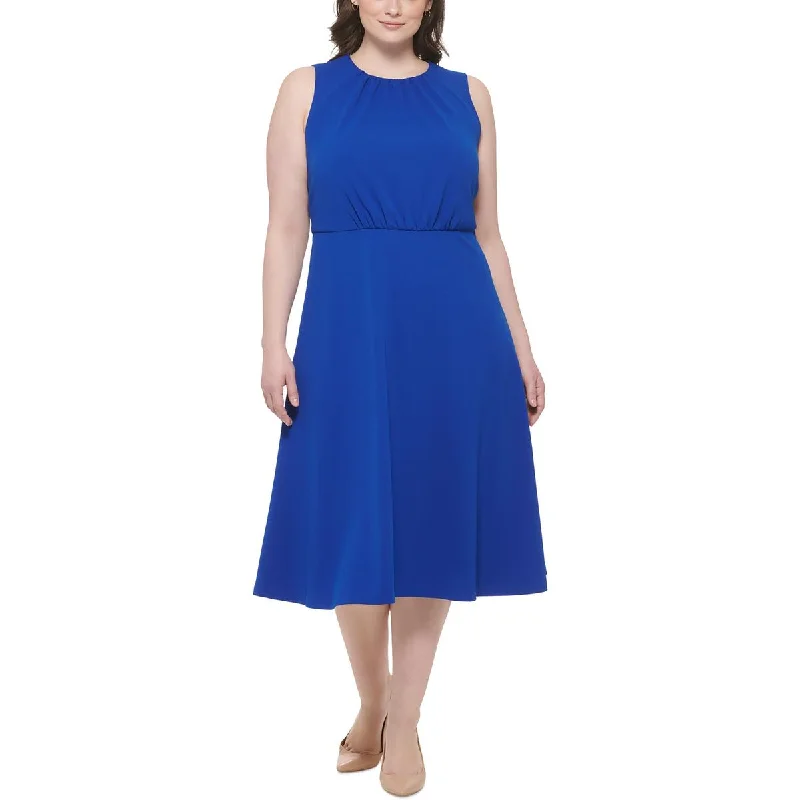 Calvin Klein Womens Plus Open Back Knee-Length Fit & Flare Dress