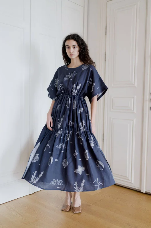 Charlie Dress - Navy Veggie Print