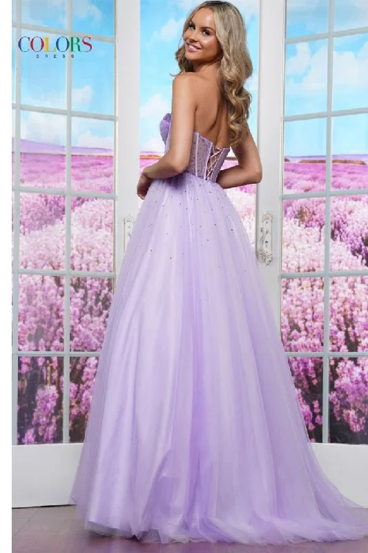 Colors Dress -3480 Strapless Corset Bodice Tulle Ball Gown