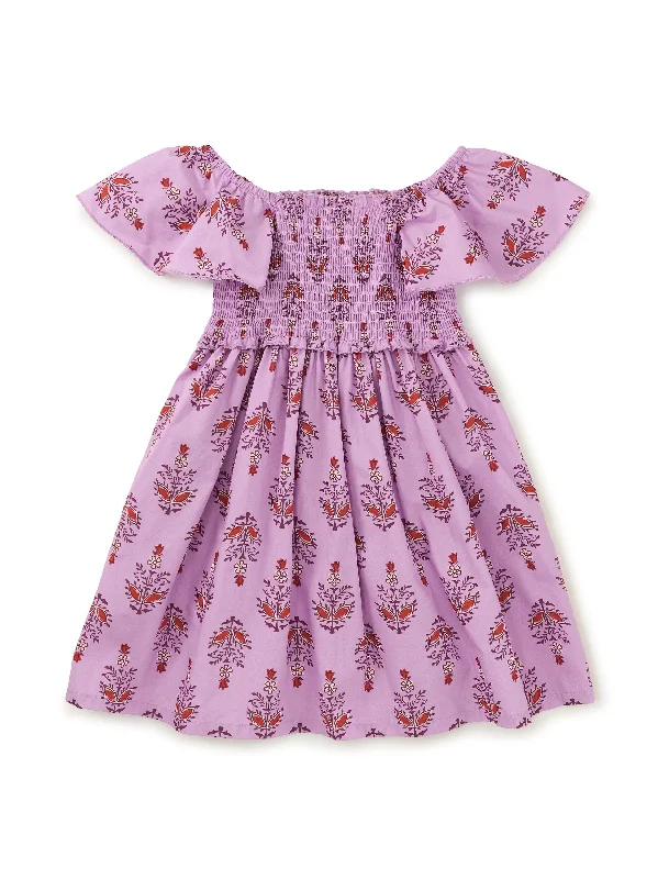 Flutter Sleeve Smocked Dress - Kalavathi Blockprint