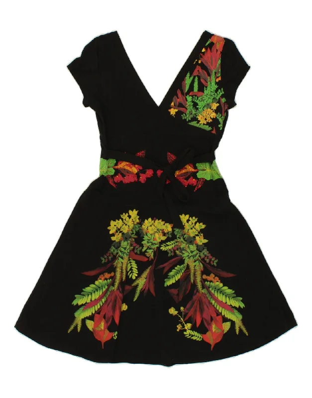 DESIGUAL Womens Abstract Pattern A-Line Dress UK 10 Small Black