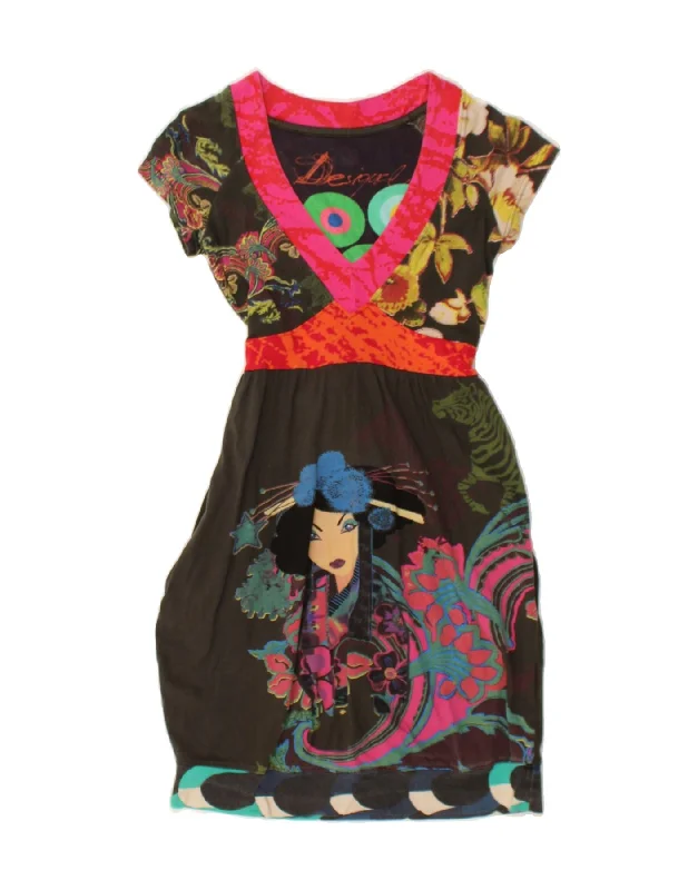 DESIGUAL Womens Abstract Pattern Bubble Dress UK 8 Small Grey Colourblock