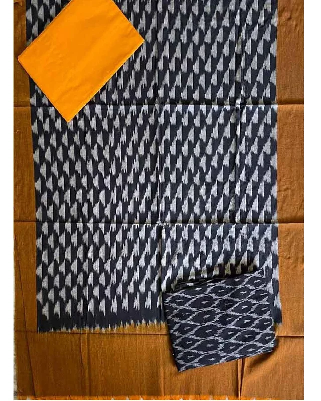 DOUBLE IKAT ANANDA BLACK WITH BROWN COLOR DRESS MATERIALS-B48