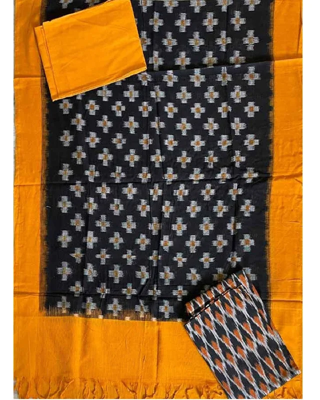 DOUBLE IKAT COTTON BLACK WITH YELLOW COLOR DRESS MATERIAL-B50