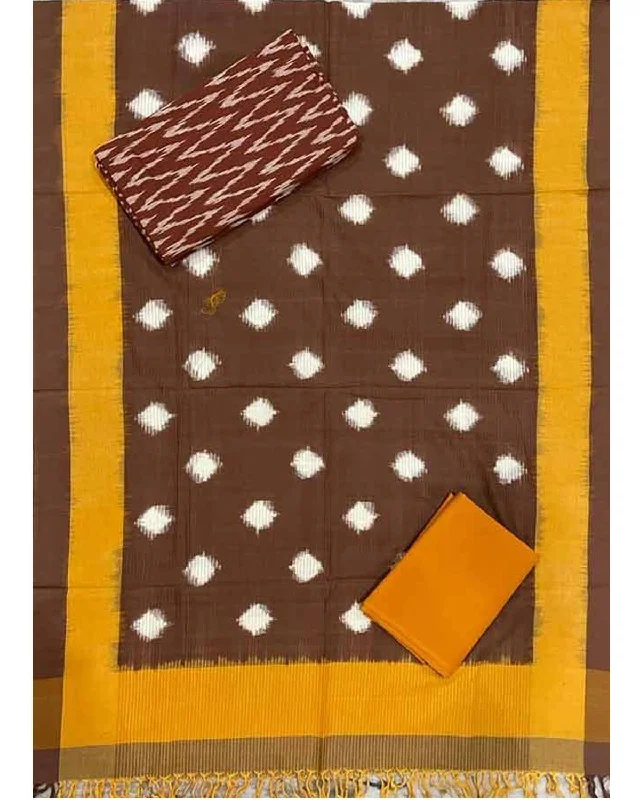 DOUBLE IKAT COTTON COFFE BROWN COLOR DRESS MATERIAL -C54
