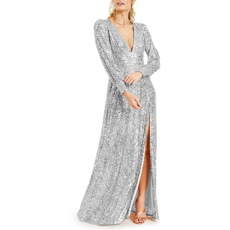 Emerald Sundae Womens Juniors Sequined Low Cut Evening Dress