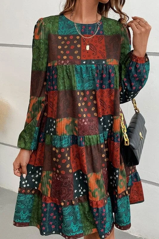 Fall Patchwork Swing Dress