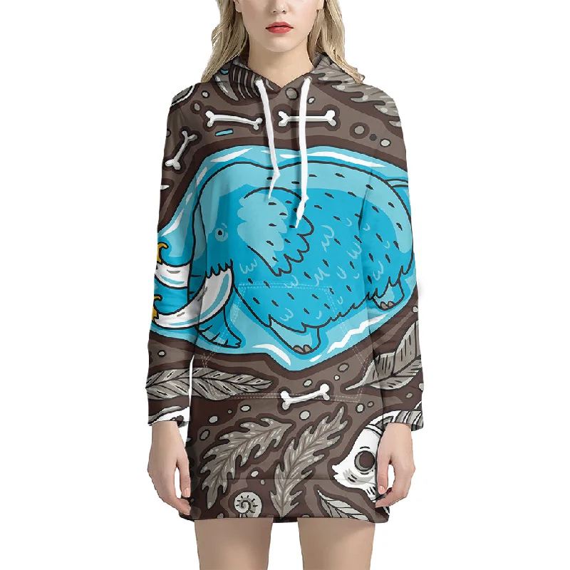 Frozen Mammoth And Fossil Print Pullover Hoodie Dress