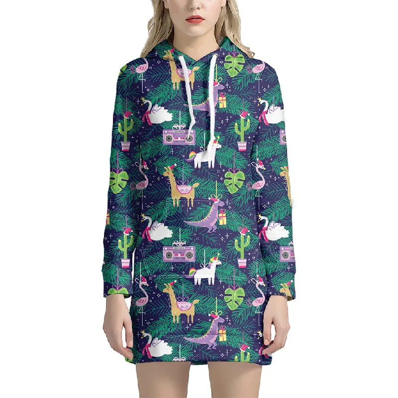 Funny Christmas Decoration Pattern Print Pullover Hoodie Dress