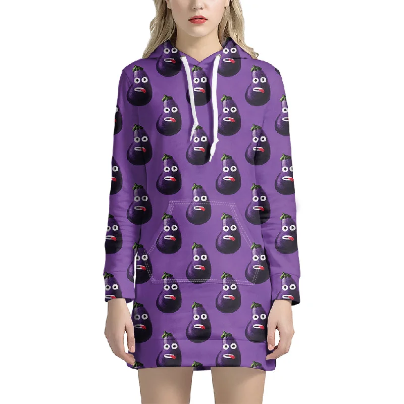 Funny Eggplant Pattern Print Pullover Hoodie Dress