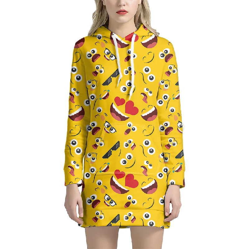 Funny Emoji Pattern Print Pullover Hoodie Dress