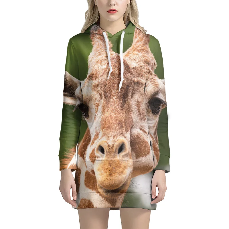 Funny Giraffe Print Pullover Hoodie Dress