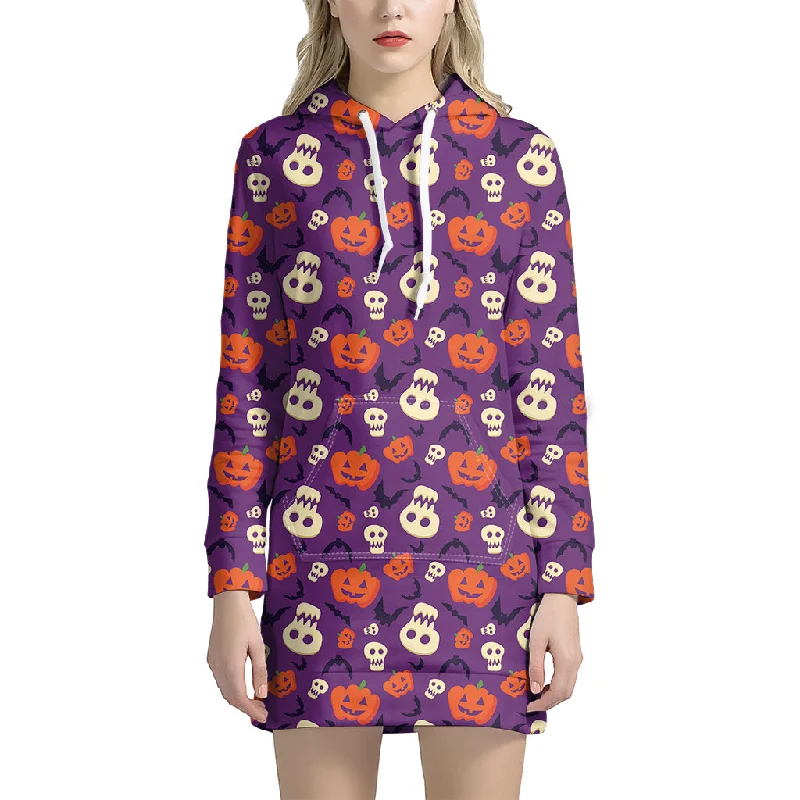 Funny Halloween Pumpkin Pattern Print Pullover Hoodie Dress