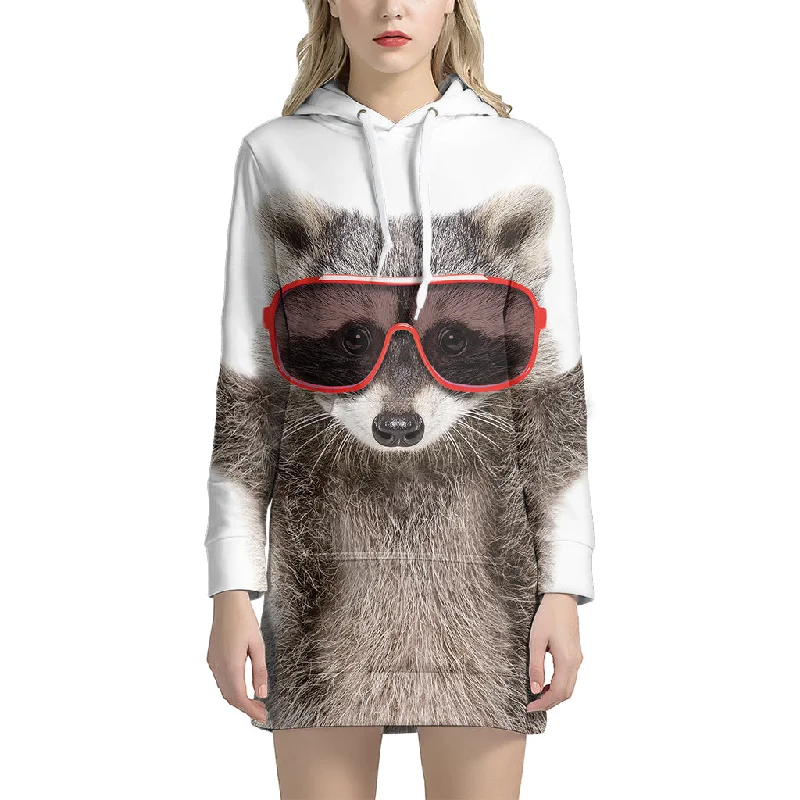 Funny Raccoon Print Pullover Hoodie Dress