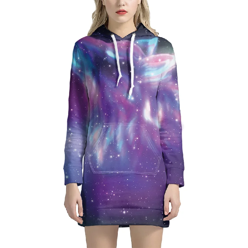 Galaxy Howling Wolf Spirit Print Pullover Hoodie Dress