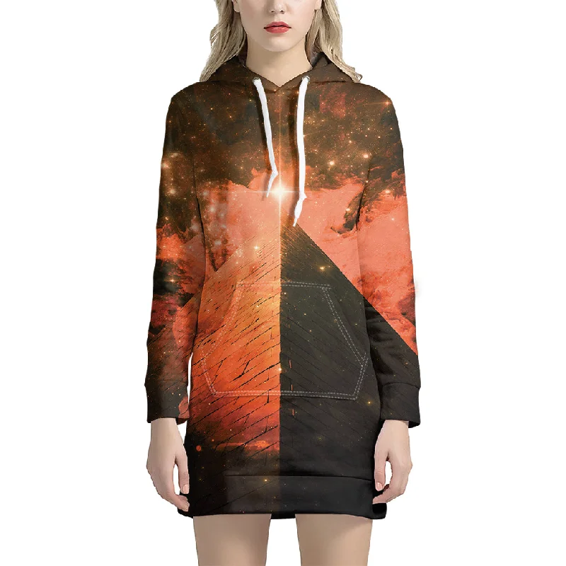 Galaxy Pyramid Print Pullover Hoodie Dress