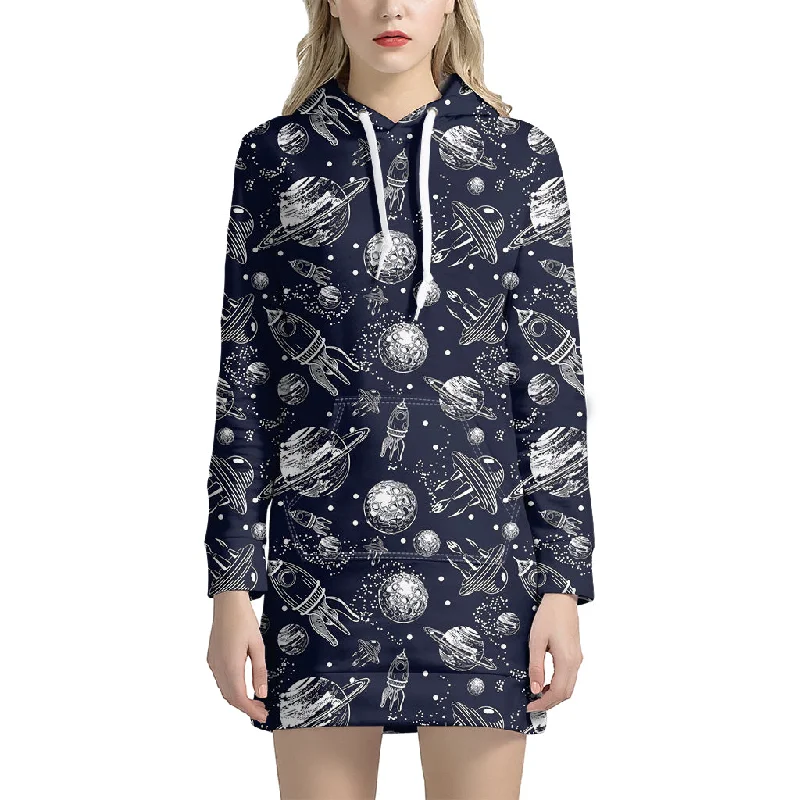 Galaxy UFO Pattern Print Pullover Hoodie Dress