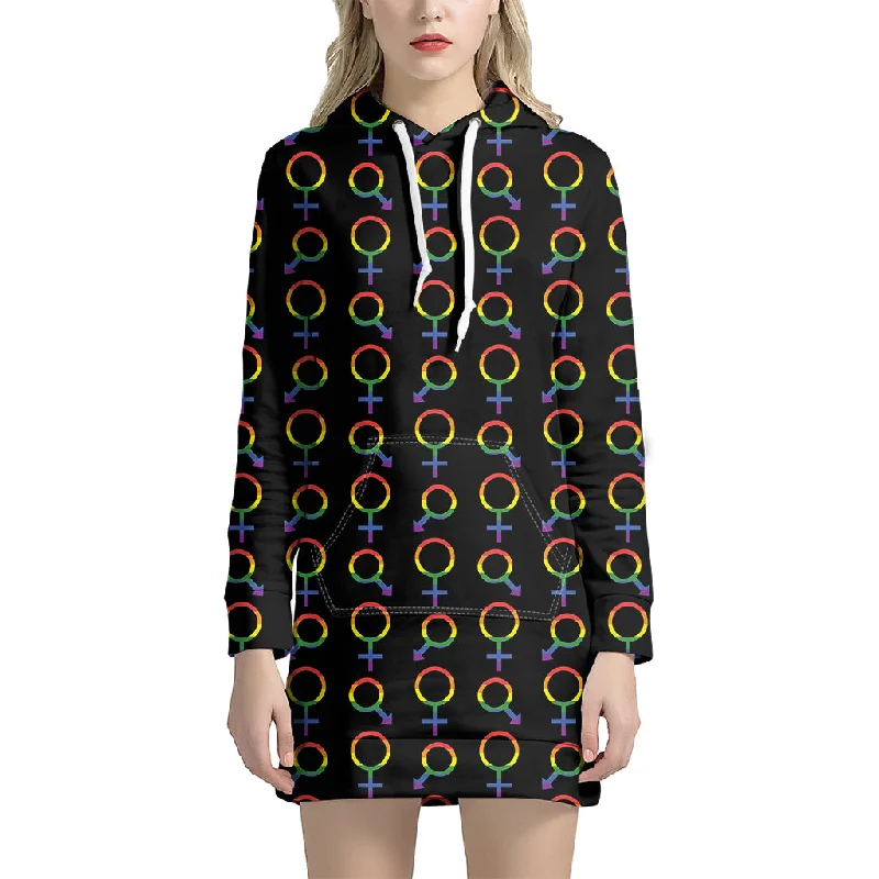 Gay Pride Gender Symbol Pattern Print Pullover Hoodie Dress