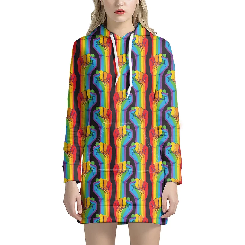 Gay Pride Hand Sign Pattern Print Pullover Hoodie Dress