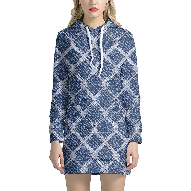 Geometric Denim Jeans Pattern Print Pullover Hoodie Dress