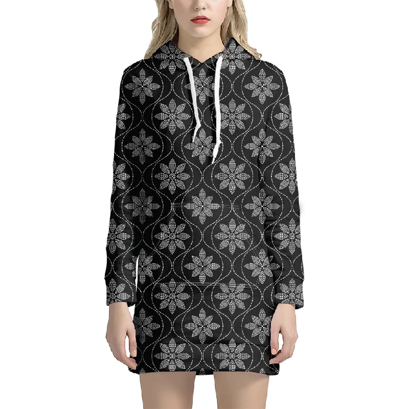 Geometric Dot Flower Pattern Print Pullover Hoodie Dress