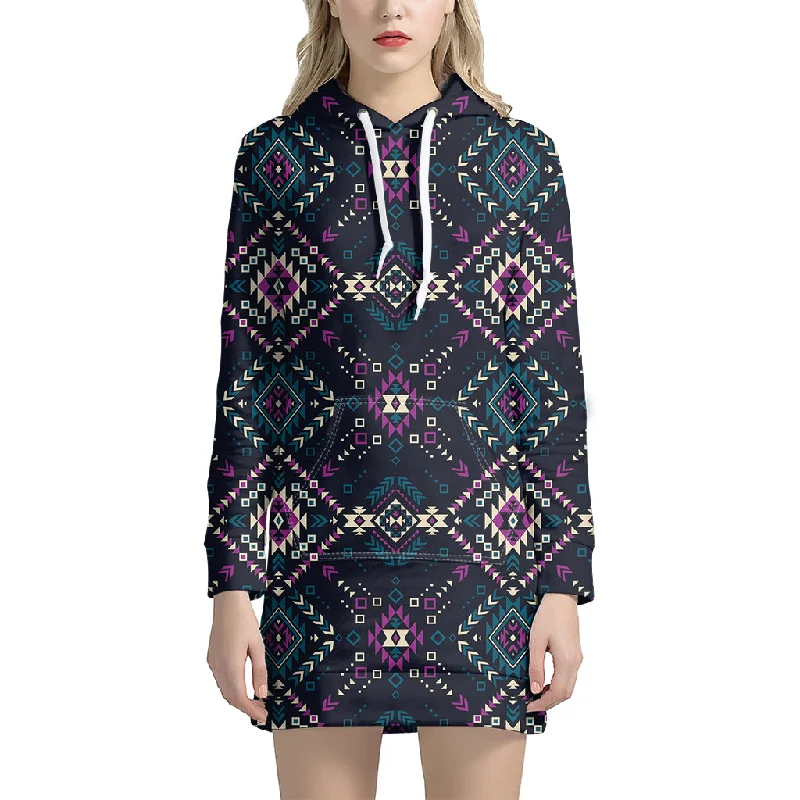 Geometric Ethnic Navajo Pattern Print Pullover Hoodie Dress