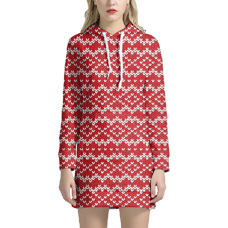 Geometric Knitted Pattern Print Pullover Hoodie Dress