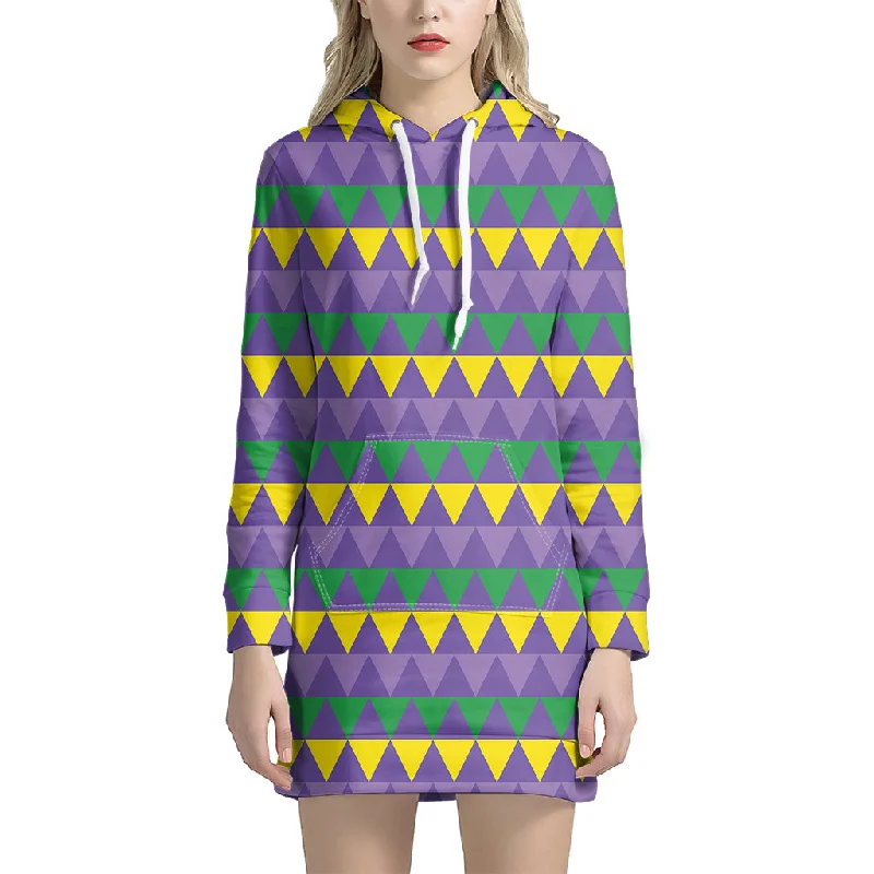 Geometric Mardi Gras Pattern Print Pullover Hoodie Dress
