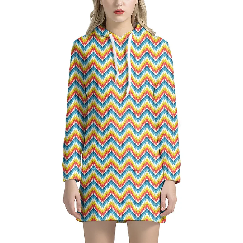 Geometric Native American Pattern Print Pullover Hoodie Dress