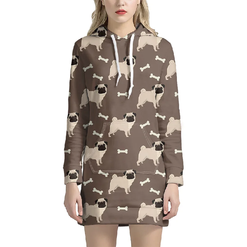 Geometric Pug Pattern Print Pullover Hoodie Dress