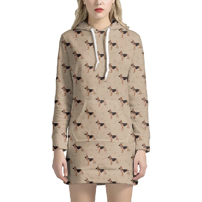 German Shepherd Dog Pattern Print Pullover Hoodie Dress