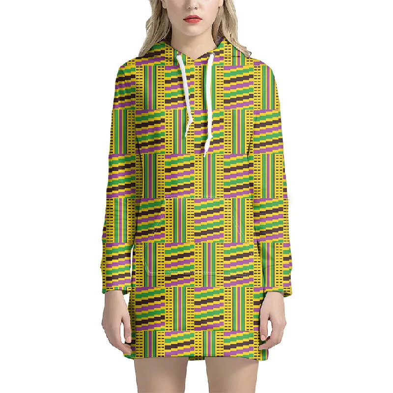 Ghana Kente Pattern Print Pullover Hoodie Dress