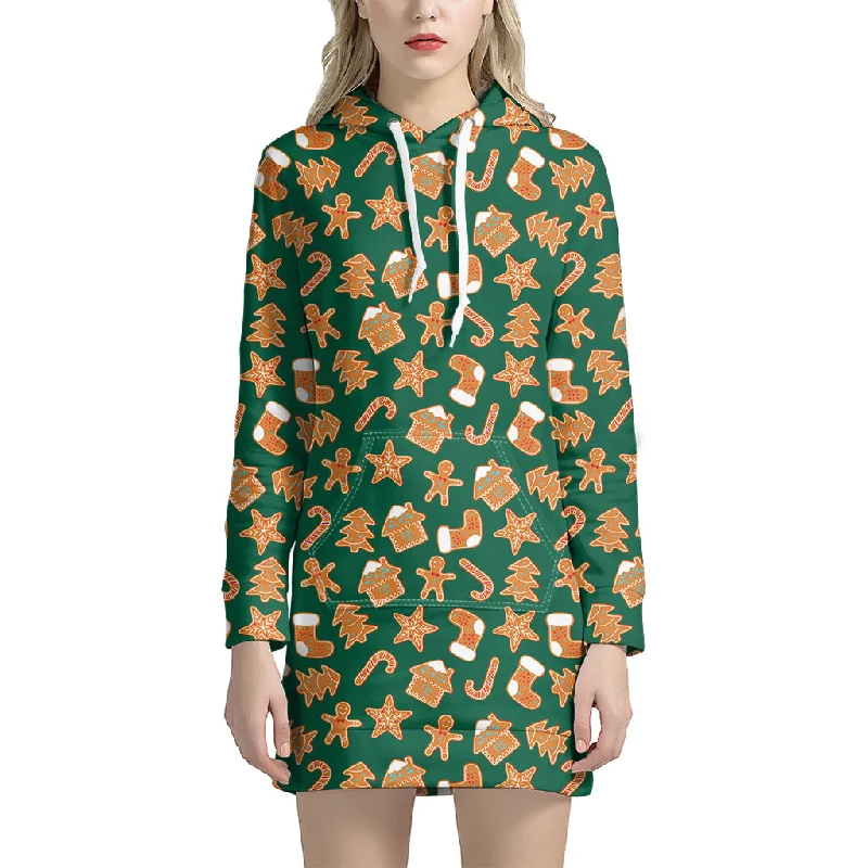 Gingerbread Cookies Pattern Print Pullover Hoodie Dress