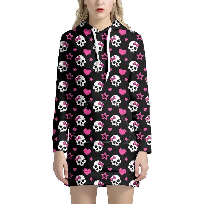 Girly Emo Skull Pattern Print Pullover Hoodie Dress