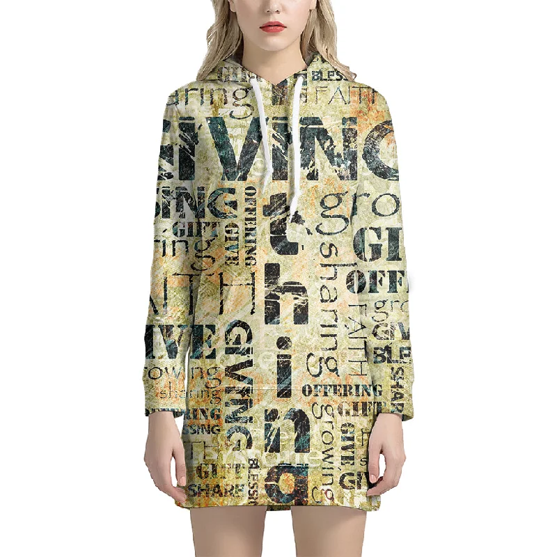 Giving And Tithing Religious Words Print Pullover Hoodie Dress