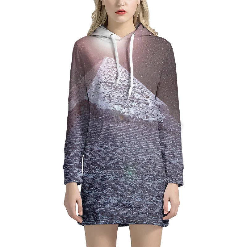Giza Pyramid Print Pullover Hoodie Dress