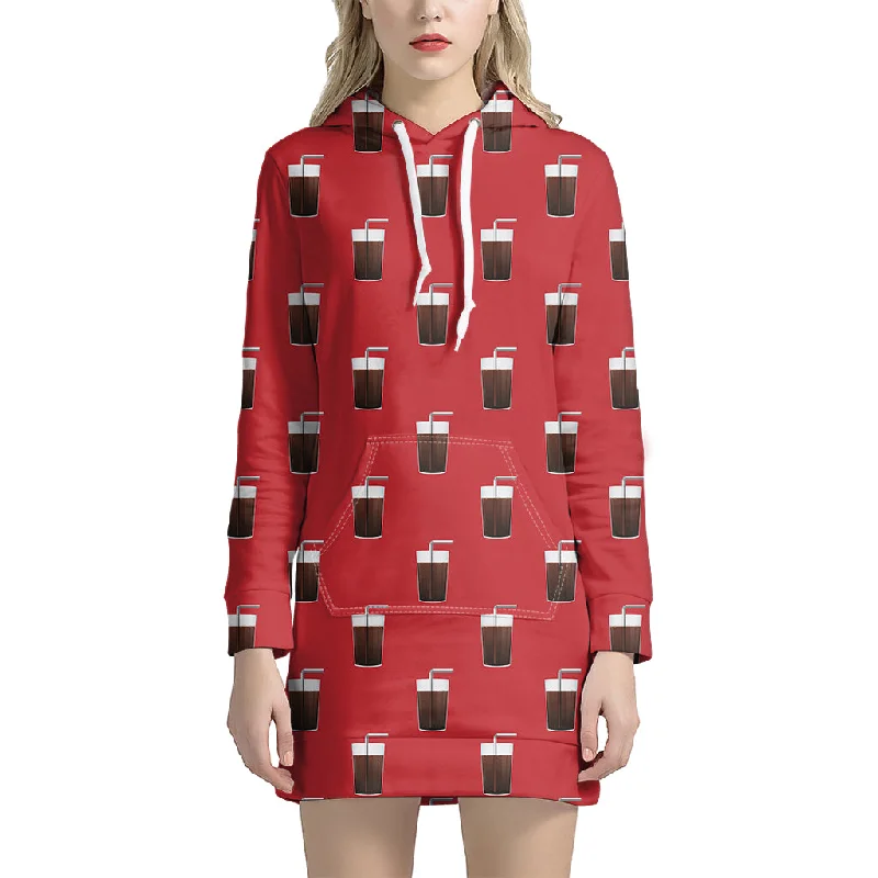 Glass Of Cola Pattern Print Pullover Hoodie Dress