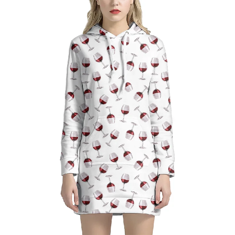 Glasses Of Wine Pattern Print Pullover Hoodie Dress