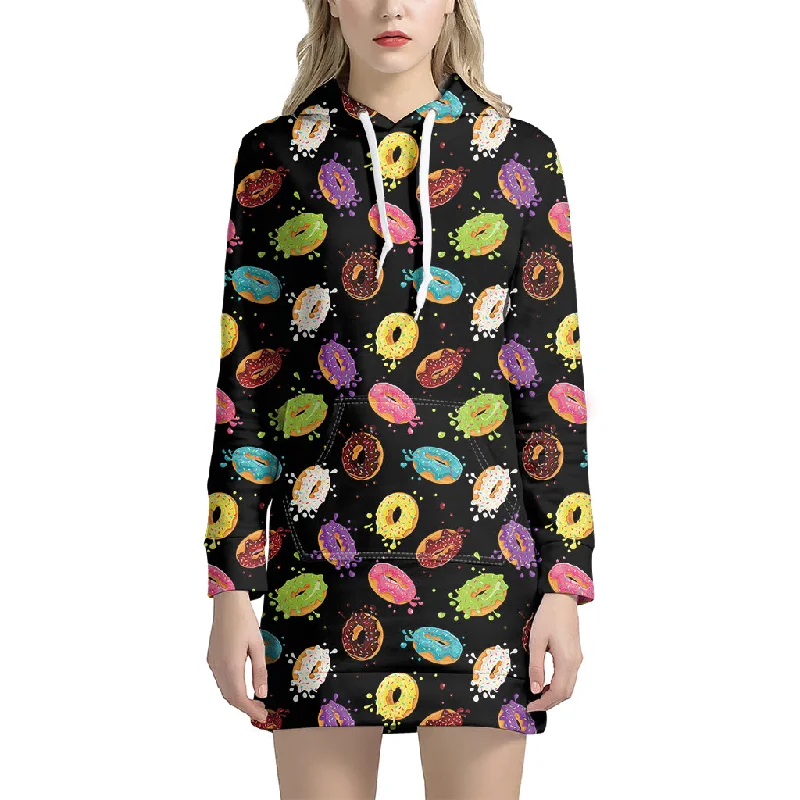 Glaze Donut Pattern Print Pullover Hoodie Dress