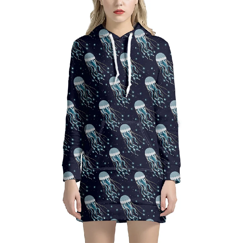 Glowing Jellyfish Pattern Print Pullover Hoodie Dress