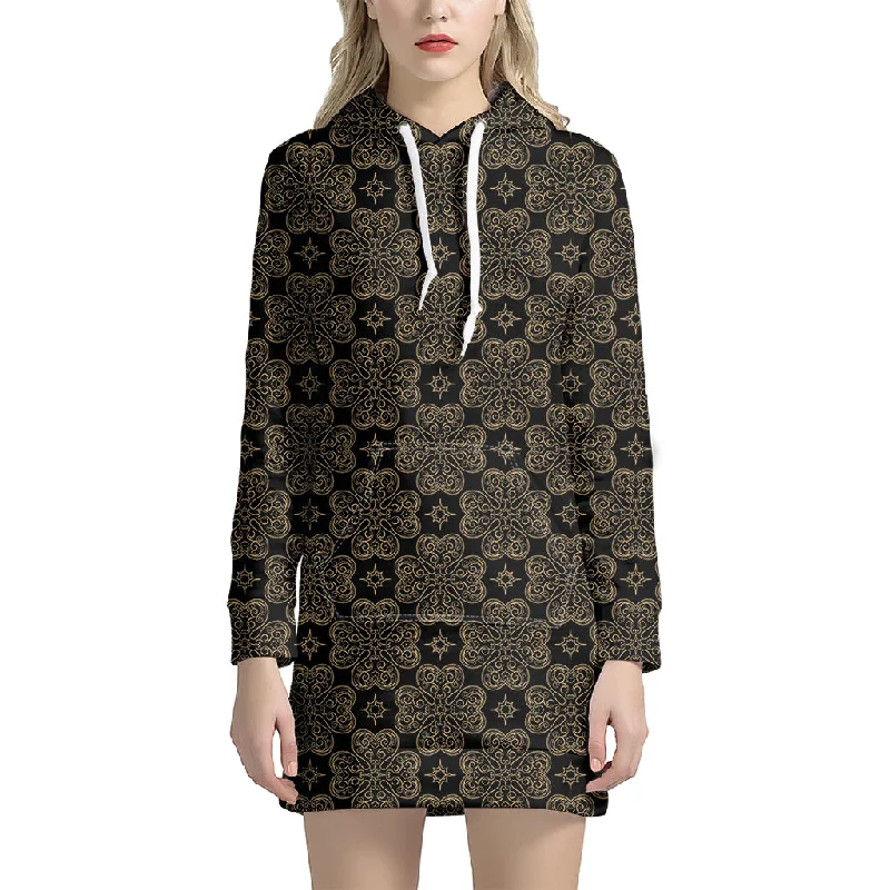 Gold Clover St. Patrick's Day Print Pullover Hoodie Dress