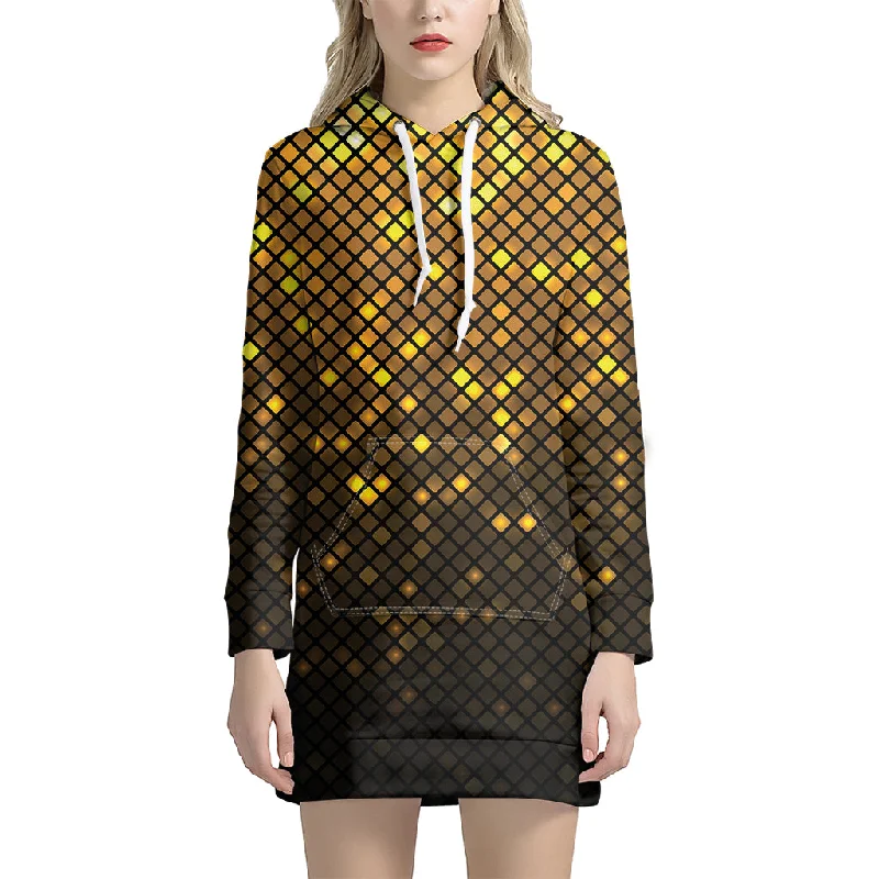 Gold Disco Lights Pattern Print Pullover Hoodie Dress