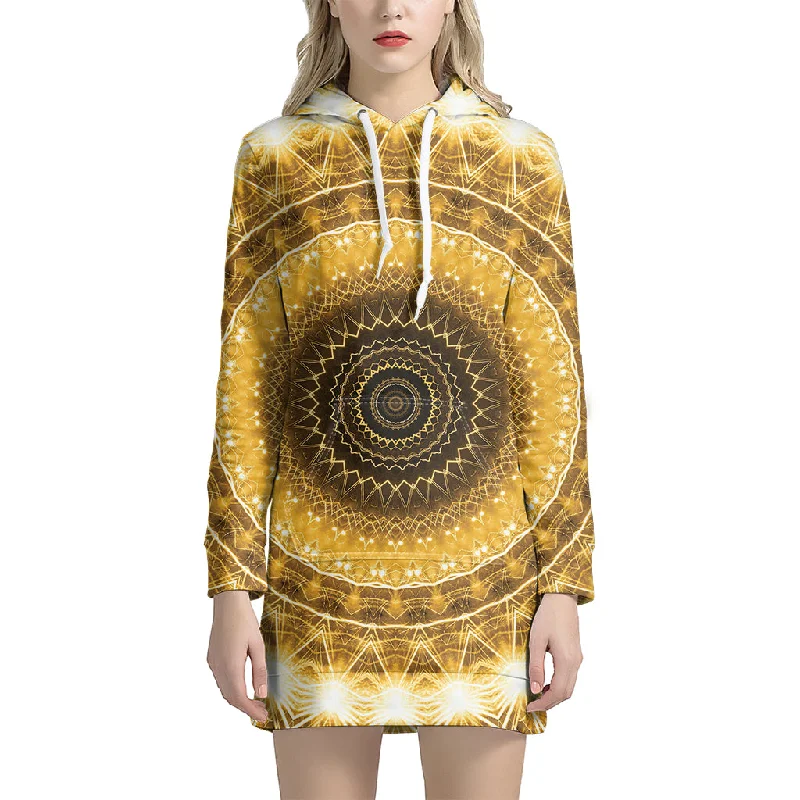 Gold Lights Kaleidoscope Print Pullover Hoodie Dress