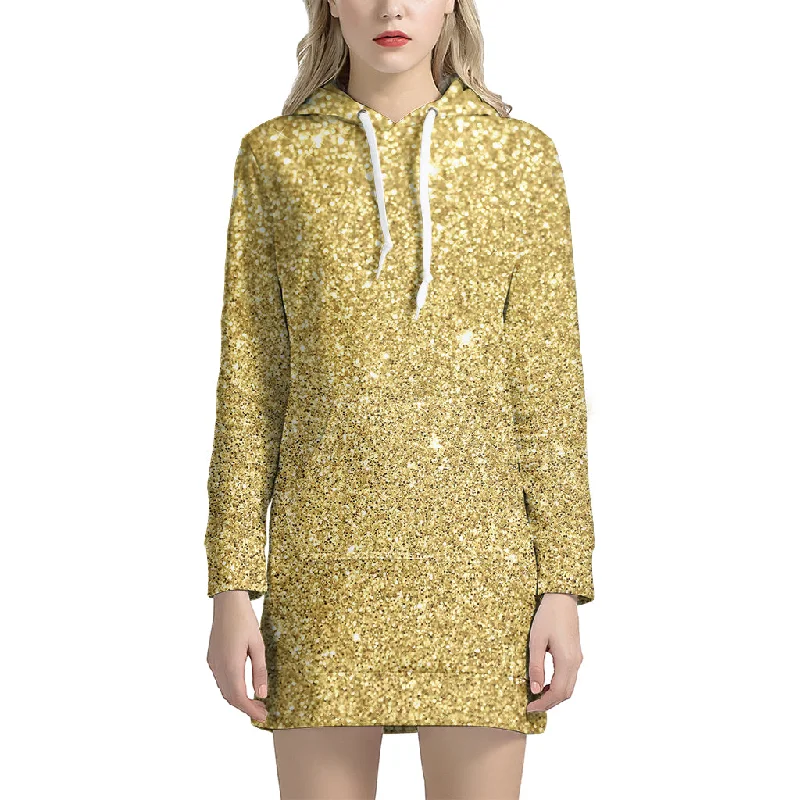 Gold (NOT Real) Glitter Print Pullover Hoodie Dress