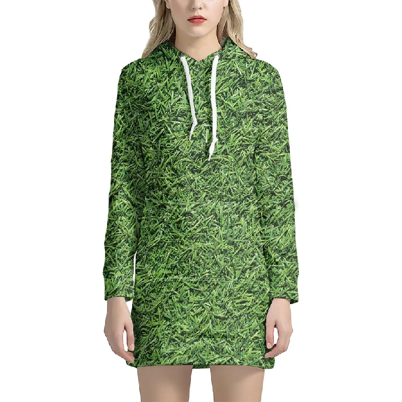 Golf Course Grass Print Pullover Hoodie Dress