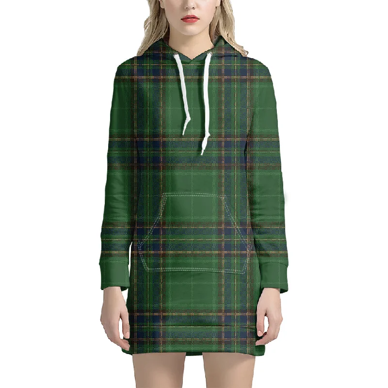 Green And Blue Stewart Tartan Print Pullover Hoodie Dress