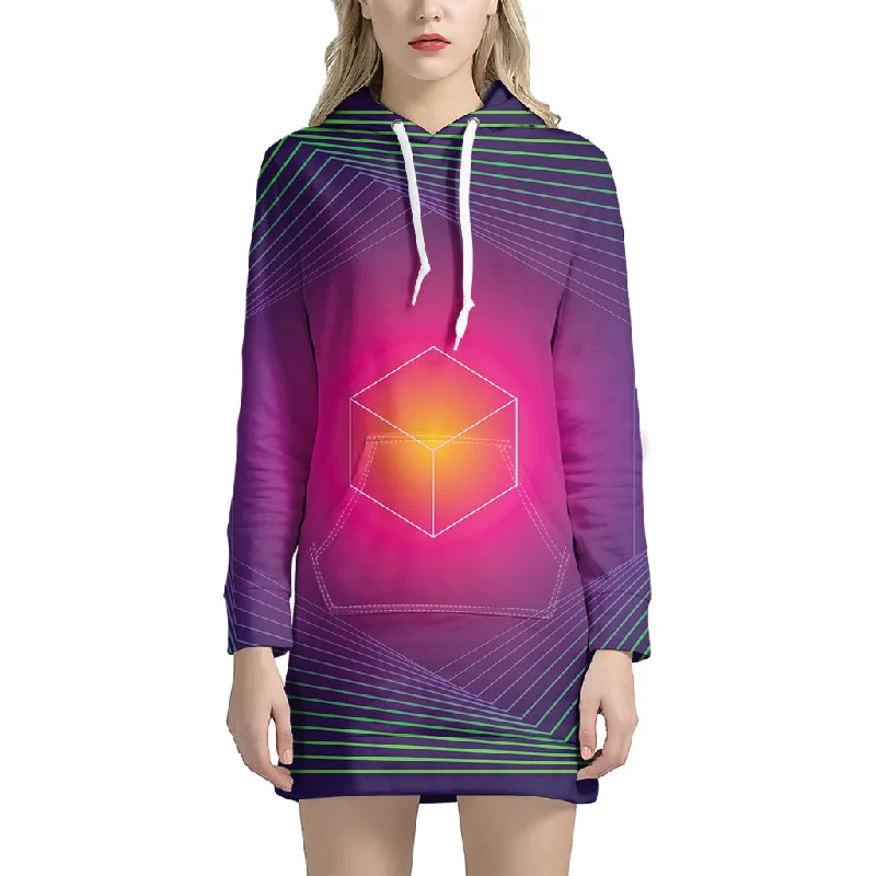 Green Light EDM Geometric Print Pullover Hoodie Dress